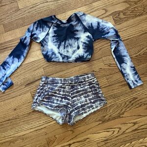 Athleta Girl Tie-Dye Cannonball Short with Coordinating Long-Sleeved Swim Shirt